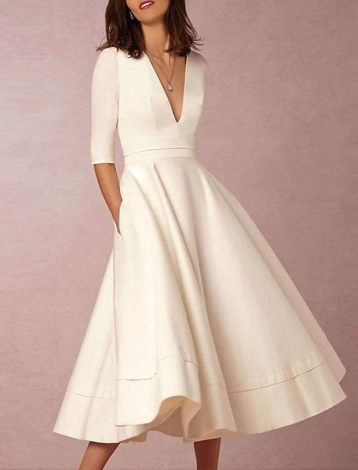 Wholesale A-Line/Princess V-Neck Tea-Length Wedding Dress